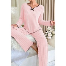 Bella Notte Pembe Pamuklu Fiyonk Detaylı Pijama Takımı