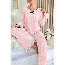 Bella Notte Pembe Pamuklu Fiyonk Detaylı Pijama Takımı