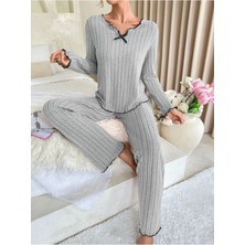 Bella Notte Gri Pamuklu Fiyonk Detaylı Pijama Takımı
