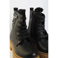 Moda Lime Unisex Sıcak Tutan Astarlı Chunky Kaymaz ve Rahat Taban Çocuk Kışlık Bot Kışlık Çocuk Bot