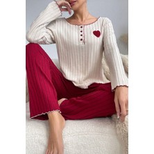 Bella Notte Nakışlı Bordo Pamuklu Kalp Detaylı Pijama Takımı