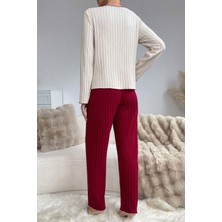 Bella Notte Nakışlı Bordo Pamuklu Kalp Detaylı Pijama Takımı