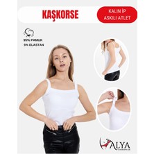 Alya Underwear Kaşkorse Kalın Ip Askılı  Atlet, Fitilli Kumaş, Likralı , Beyaz, 931, Xl