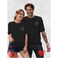 Woodroffe 2li Çift Kombini Sevimli Pati Baskılı T-Shirt Unisex Salaş Oversize Boyfirend