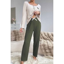 Bella Notte Nakışlı Yeşil Pamuklu Kalp Detaylı Pijama Takımı