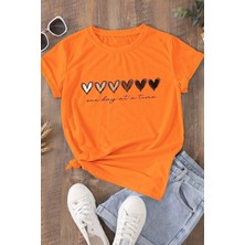Woodroffe Kadın Hearts Baskılı Tasarım T-Shirt Oversize Salaş