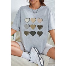 Woodroffe Kadın Kalp Baskılı T-Shirt Oversize Salaş