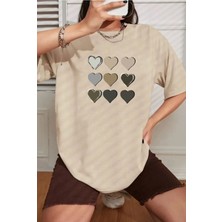 Woodroffe Kadın Kalp Baskılı T-Shirt Oversize Salaş