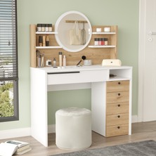Robin Home Paris Makyaj Masası Aynalı Çekmeceli Şifonyer Raf Sepet-Beyaz