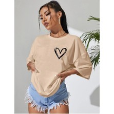 Woodroffe Minimal Kalp Baskılı Siyah Oversize T-Shirt
