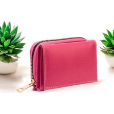 Kadın Fermuarlı Çıtçıtlı Bozuk Para Bölmeli Pembe Kalın Cüzdan Kartlık Aksesuar,yılbaşı Hediyesi