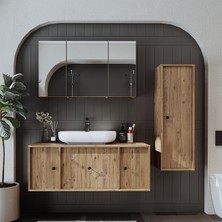 Oval Lavabolu Mat Mdf 120 cm Çekmeceli Banyo Dolabı + Aynalı Üst Dolabı + Boy Dolabı