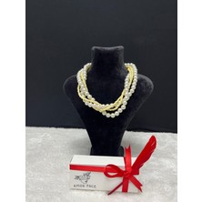 Amor Face Özel Tasarım Porselen Boncuk-Inci Sarmaşık Zarif Kadın Inci Gerdanlık Kolye