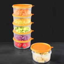 Meleni Home 6'lı Yuvarlak Gıda Saklama Kabı Seti - Organizer Düzenleyici Erzak Kabı 6X600ML Turuncu