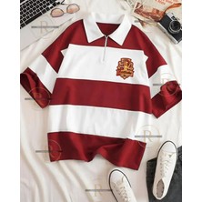 Risil-Nu Company Erkek ve Kadın Yarım Fermuarlı Polo Yaka Oversize T-Shirt - Harry Potter Evleri Tasarımlı