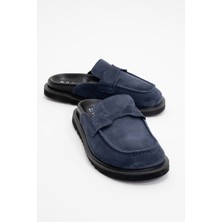 Luvi Laven Lacivert Süet Hakiki Deri Kadın Terlik