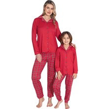 Demir Kids Anne Kız Lüx Milan Kumaş %100 Pamuklu Ekoseli Önden Düğmeli Pijama Takımı (Anne Kız Ayrı Fiyatlandırılır.)