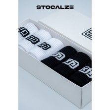 Stocalze Unisex Siyah ve Beyaz Tenis Çorabı. 6'lı Kutulu Stocalze Logolu Kolej Çorap.
