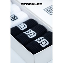 Stocalze Unisex Siyah ve Beyaz Tenis Çorabı. 6'lı Kutulu Stocalze Logolu Kolej Çorap.