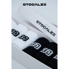 Stocalze Unisex Siyah ve Beyaz Tenis Çorabı. 6'lı Kutulu Stocalze Logolu Kolej Çorap.