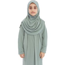 Çocuk Namaz Elbisesi- Kaşkorse Pratik Başörtülü - Açık Su Yeşili