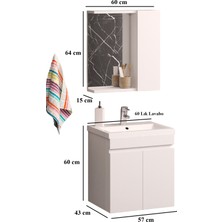 Olcay Aksesuar Asel 60 cm Beyaz Lavabo Dahil Asma Alt Üst Banyo Dolabı Takımı