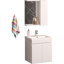 Olcay Aksesuar Asel 60 cm Beyaz Lavabo Dahil Asma Alt Üst Banyo Dolabı Takımı