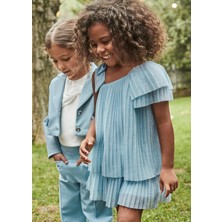 Mayoral Kız Çocuk Pileli Tül Elbise Mavi