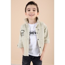 Cansın Mini Erkek Çocuk Bej Yazı Baskılı Tişörtlü Ceket 20090 Fermuar Cepli Regular Fit