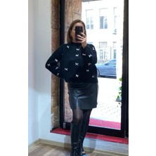Alya NS Butik Bisiklet Yaka Fiyonk Detaylı Yumuşak Kazak