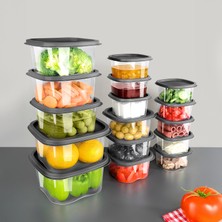 Meleni Home 16'lı Kare Erzak Gıda Saklama Kabı Seti - Mikrodalga Derin Dondurucuya Uygun Saklama Kabı Antrasit