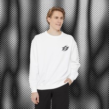 Star Yıldız Desen Unisex Nakışlı Y2K Beyaz Sweatshirt