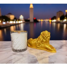 Ersu Store Büyük Boy Gold Eliysia Soya Wax Cam Bardak Mum Aslan Dekoratif Obje Takımı Hediyelik
