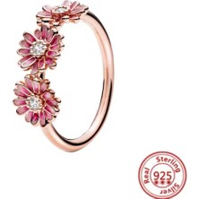 Poseidons Jewellery Gümüş Pembe Papatya Üçlemesi Yüzük