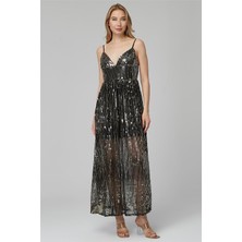 Home Store Uzun Metalik Pullu Elbise