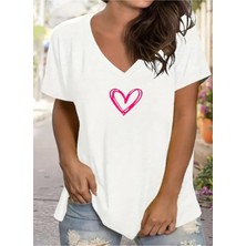 Woodroffe Kadın V Yaka Salaş Baskılı Oversize Boyfriend T-Shirt