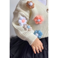 Alyra Kids Kız Bebek Hırka Kız Çocuk Oversize Triko Çiçekli El Yapımı Düğmeli Uzun Kollu Lastikli Örme Hırka ALY0670