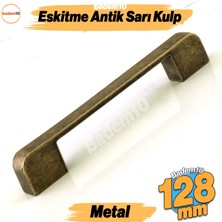 Badem10 Radus Antik Sarı Metal Kulp 128 mm 12.8 cm Mobilya Çekmece Mutfak Dolabı Dolap Kulpları
