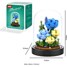DEK Toy Store Cam Fanusta Mavi ve Sarı Çiçeklerden Oluşan Yapı Blok Seti - Dekoratif Çiçek Aranjmanı