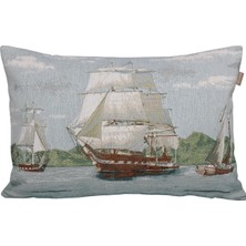 Belıeve Vintage Ship Jakarlı Dokuma Goblen  Dekoratif Kırlent 35 x 55