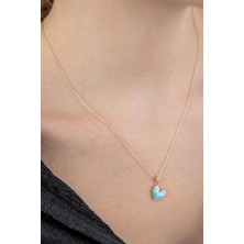 Fiyonk Kuyumculuk 14 Ayar Altın Mavi Mineli Mini Kalp Kolye