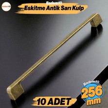 Badem10 Radus 10 Adet Antik Sarı Metal Kulp 256 mm 25.6 cm Mobilya Çekmece Mutfak Dolap Kulpları