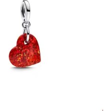 Poseidons Jewellery Gümüş Işıltılı Kırmızı Kalp Sallantılı Charm