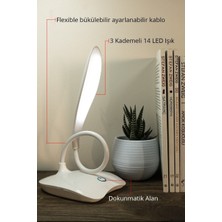 Ceyden Store Masa Lambası Şarjlı Akrobatik 3 Kademeli 18 Ledli Dokunmatik Ders Çalışma Beyaz Işık