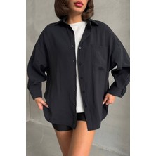 Neşeli Butik Kadın Modal Kumaş Oversize Kalıp Gömlek NBG069