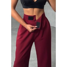 Neşeli Butik Kadın Bordo Beli Cırtlı Palazzo Kumaş Pantolon NBG063