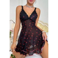 Bella Notte Romantik Kiraz Baskılı Tanga ve Gecelik