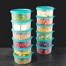 Meleni Home 12'li Yuvarlak Gıda Saklama Kabı Seti - Organizer Düzenleyici Erzak Kabı 12X600ML Yeşil