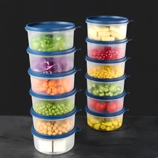 Meleni Home 12'li Yuvarlak Gıda Saklama Kabı Seti - Organizer Düzenleyici Erzak Kabı 12X600ML Lacivert