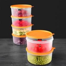 Meleni Home 6'lı Yuvarlak Gıda Saklama Kabı Seti - Organizer Düzenleyici Erzak Kabı 6X1200ML Turuncu